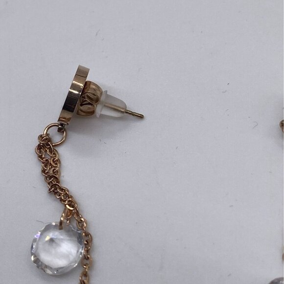 Tuqia Women’s Stainless Steel Tassel Earrings 8mm Clear Crystal Dangle Gold - Picture 4 of 10